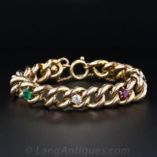 Antique  Multi-Gem Curb Chain Bracelet