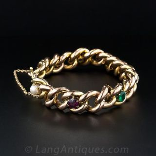 Antique  Multi-Gem Curb Chain Bracelet