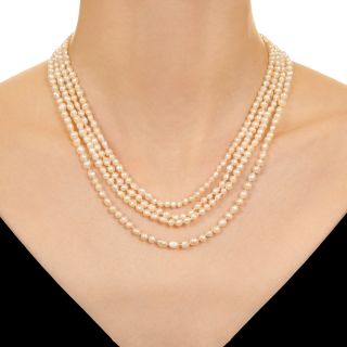 Antique Multi-Strand Natural Pearl Necklace - GIA