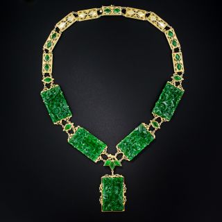 Antique Natural Burmese Jade Carved Panel Necklace - 5