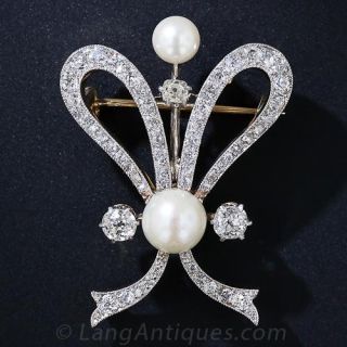 Antique Natural Pearl and Diamond Brooch