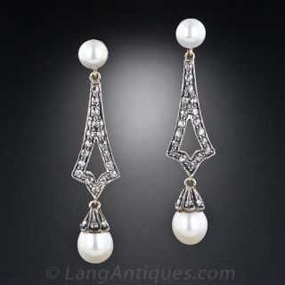Antique Natural Pearl and Diamond Earrings