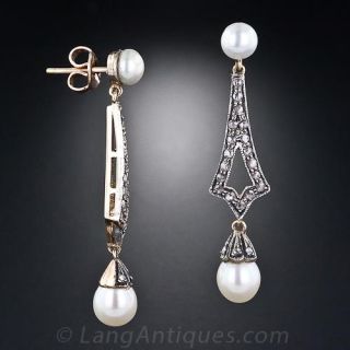 Antique Natural Pearl and Diamond Earrings