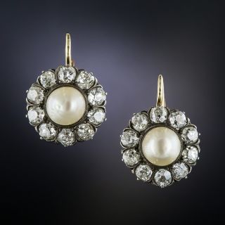 Antique Natural Pearl and Diamond Earrings