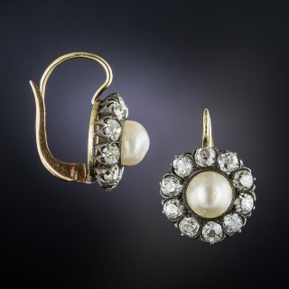 Antique Natural Pearl and Diamond Earrings