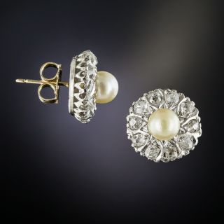 Antique Natural Pearl and Diamond Earrings