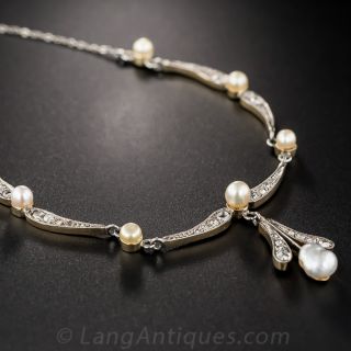 Antique Natural Pearl and Diamond Necklace
