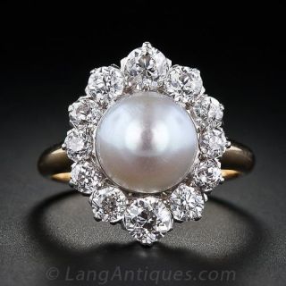 Antique Natural Pearl and Diamond Ring