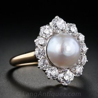 Antique Natural Pearl and Diamond Ring