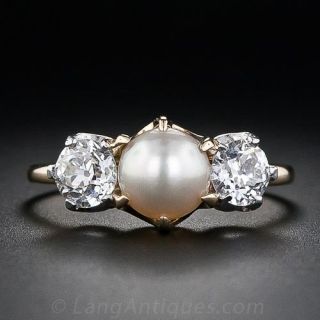 Antique Natural Pearl and Diamond Ring