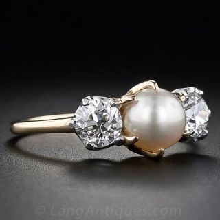Antique Natural Pearl and Diamond Ring