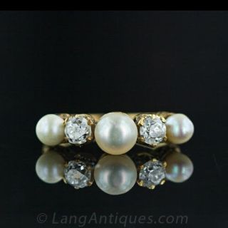 Antique Natural Pearl and Diamond Ring Main View