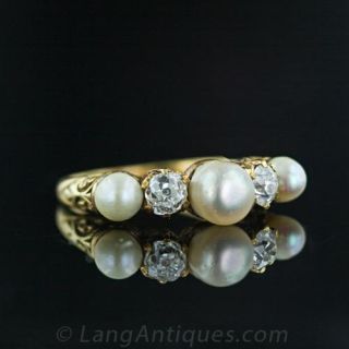 Antique Natural Pearl and Diamond Ring