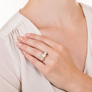 Antique Natural Pearl and Diamond Three-Stone Ring