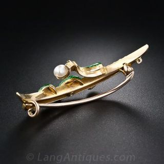 Antique Natural Pearl and Enamel Snake and Cresent Pin