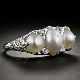 Antique Natural Pearl and Platinum Ring
