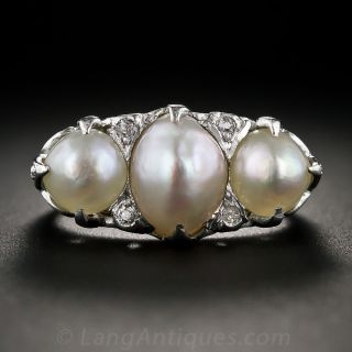 Antique Natural Pearl and Platinum Ring