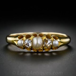 Antique Natural Pearl and Rose Cut Diamond Ring