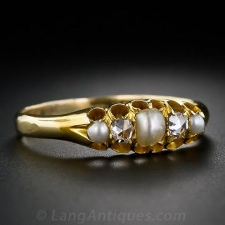 Antique Natural Pearl and Rose Cut Diamond Ring