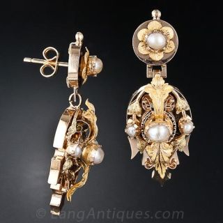 Antique Natural Pearl Drop Earrings Circa 1890