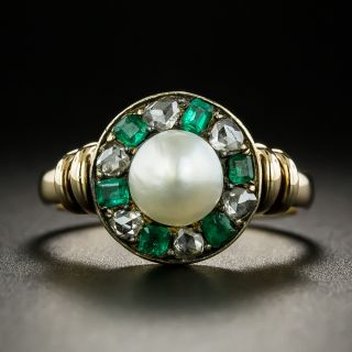 Antique Natural Pearl, Emerald and Diamond Ring, c.1870 - 2