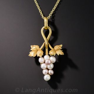 Antique Natural Pearl Grape Cluster Necklace