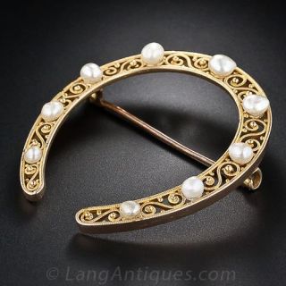 Antique Natural Pearl Horseshoe Pin