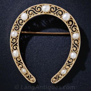 Antique Natural Pearl Horseshoe Pin