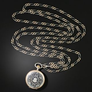 Antique Niello Omega Pocket Watch and Chain - 3