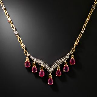 Antique No-Heat Burmese Ruby and Diamond Fringe Necklace, French GIA - 2