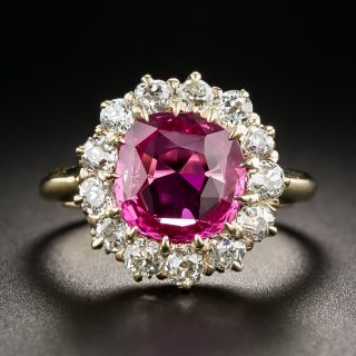 Antique Pink Sapphire Diamond Halo Ring - 1