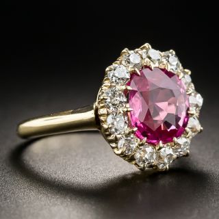Antique No-Heat Pink Sapphire Diamond Halo Ring