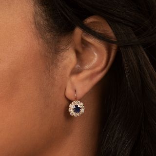 Antique No-Heat Sapphire and Diamond Cluster Earrings