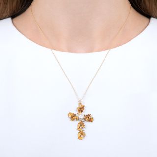 Antique Oak Leaf and Acorn Pearl Cross