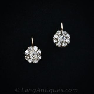 Antique Old Mine Cut Cluster Diamond Earrings