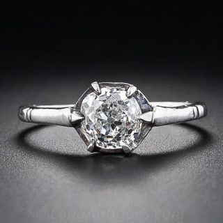 Antique Old Mine-Cut Diamond Solitaire Ring in Silver