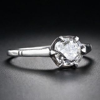 Antique Old Mine-Cut Diamond Solitaire Ring in Silver
