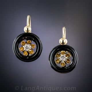 Antique Onyx and Diamond Earrings