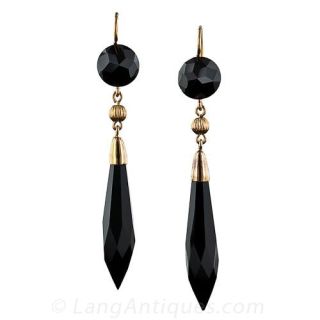 Antique Onyx and Gold Drop Earrings