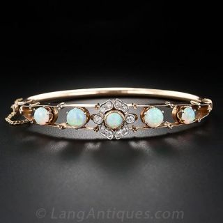 Antique Opal and Diamond Bangle Bracelet