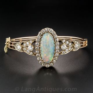 Antique Opal and Diamond Bangle Bracelet