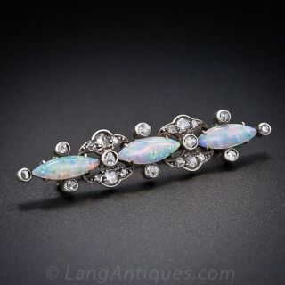 Antique Opal and Diamond Bar Pin