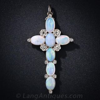 Antique Opal and Diamond Cross Pendant