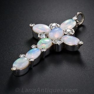 Antique Opal and Diamond Cross Pendant