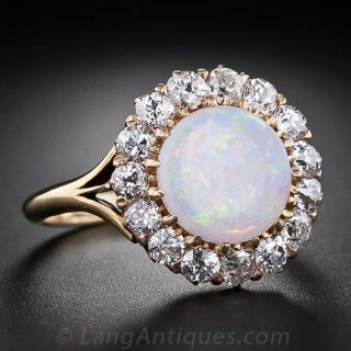 Antique Opal and Diamond Halo Ring