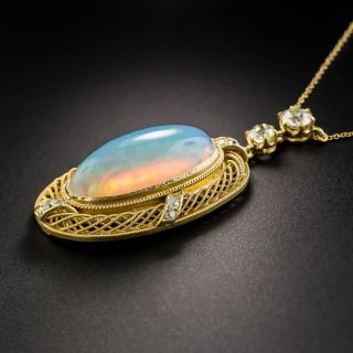 Antique Opal and Diamond Pendant Necklace
