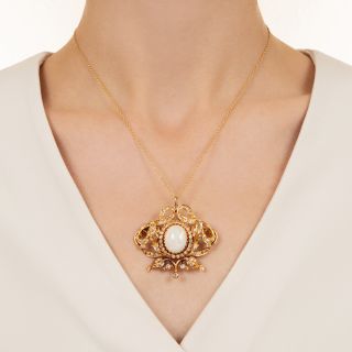 Antique Opal and Diamond Scroll Pendant/Brooch
