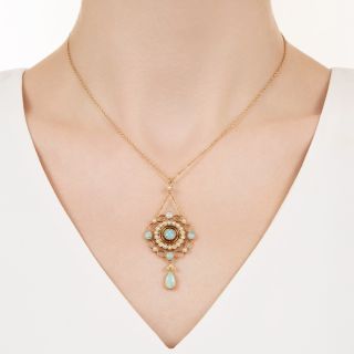 Antique Opal and Pearl Drop Pendant, Circa 1900