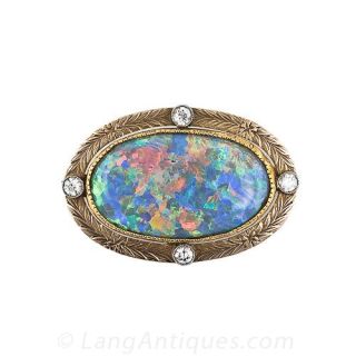 Antique Lightening Ridge Opal Brooch