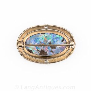 Antique Opal Laurel Leaf Pin